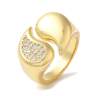 Brass Micro Pave Clear Cubic Zirconia Open Cuff Rings for Women RJEW-U008-03D-G-1