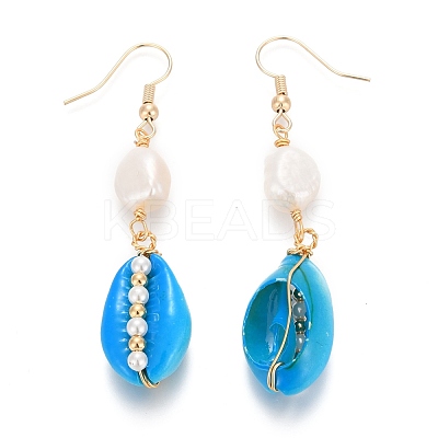 Spray Paint Cowrie Shell Dangle Earrings EJEW-JE04369-02-1