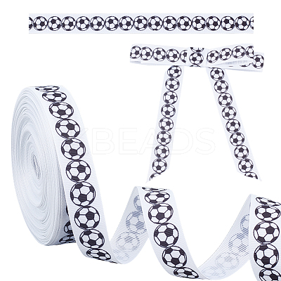 25 Yards Sport Theme Polyester Football Printed Grosgrain Ribbon SRIB-WH0011-290A-1