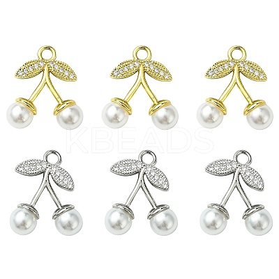 6Pcs 2 Colors Brass Micro Pave Clear Cubic Zirconia Pendants KK-CJ0003-19-1