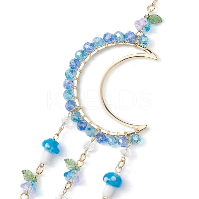 Glass Beads Wire Wrapped Brass Moon Pendant Decorations HJEW-TA00239-1