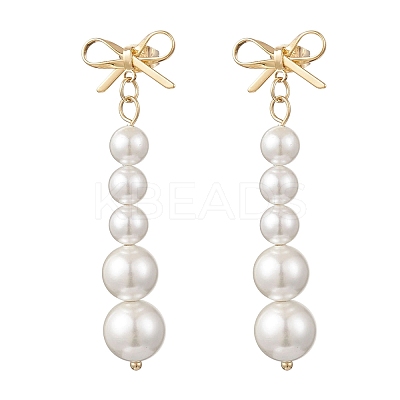 Shell Pearl Bowknot with Round Tassel Stud Earrings EJEW-JE06849-1