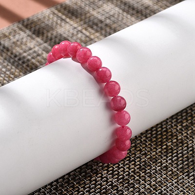 Natural Dyed & Heated Chalcedony Imitation Rhodochrosite Beaded Stretch Bracelets for Women Men BJEW-F483-05-1-1