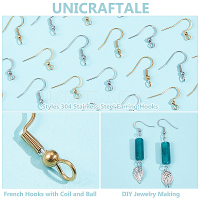 80Pcs 4 Style 304 Stainless Steel French Hooks with Coil and Ball STAS-UN0055-63-1