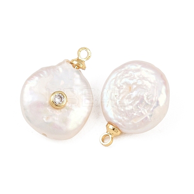 Brass Micro Pave Cubic Zirconia with Natural Pearl Pendants KK-Z146-07C-01-1