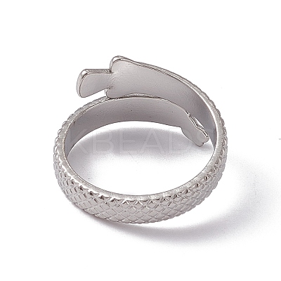 Non-Tarnish 304 Stainless Steel Ring Arowana Fish Wrap Open Cuff Ring for Women LS-RJEW-C045-21P-1