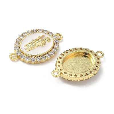 Brass Micro Pave Clear Cubic Zirconia Enamel Oval with Saint Jude Connector Charms KK-L243-11G-A-1