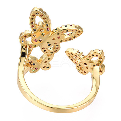 Cubic Zirconia Triple Butterfly Open Cuff Rings RJEW-N037-042A-1