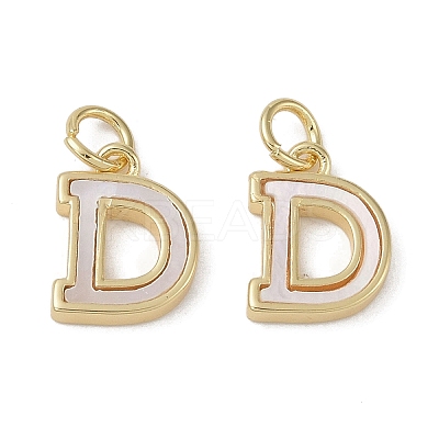 Brass Pave Shell Letter D Charms KK-G497-11G-1