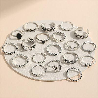 19Pcs Alloy Enamel Finger Cuff Rings Sets FS-WG6B9E0-01-1