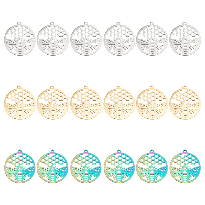 18Pcs 3 Colors 304 Stainless Steel Pendant STAS-DC0012-39-1