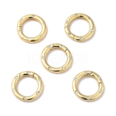 Brass Pave Clear Cubic Zirconia Spring Gate Rings KK-J301-15G-1
