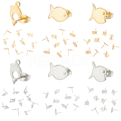 60Pcs 6 Style 304 Stainless Steel Stud Earring Findings STAS-DC0010-21-1