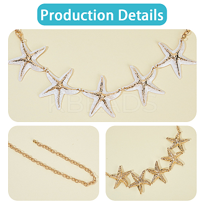 Bohemian Alloy White Enamel with Iron Starfish Link Belly Body Chains for Women AJEW-WH20006-348-1