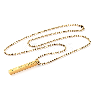 304 Stainless Steel Ball Chain Rectangle Pendant Necklaces NJEW-K273-05G-1
