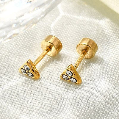 Ion Plating(IP) 304 Stainless Steel Triangle Stud Earrings EJEW-A118-11G-01-1