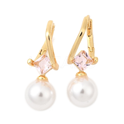 Brass Glass Round Hoop Earrings EJEW-P331-01G-1