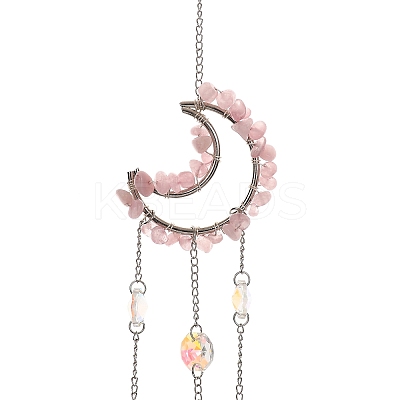 Natural Rose Quartz Chip & Iron Suncatchers HJEW-G028-03A-1