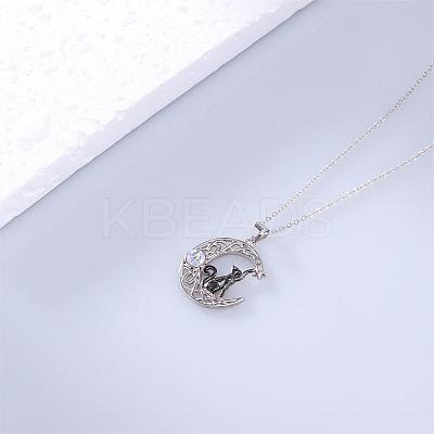 Black Cat Moonstone Brass Necklace Black Cat on the Moon Pendant Necklaces JN1112A-1