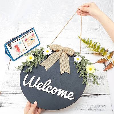 Welcome Sign Natural Wood Door Hanging Decoration for Front Door Decoration HJEW-WH0008-51-1