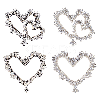 4Pcs 2 Styles Heart Glass Rhinestone Beading Flower Applqiues PATC-GA0001-47-1