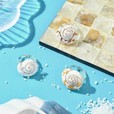 Natural Shiva Eye Shell Finger Rings RJEW-TA00174-1