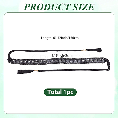 1Pc Cotton and Linen Flower Lace Tassel Waist Belly Belts AJEW-GF0012-32C-1