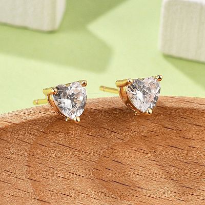 Heart Brass Pave Cubic Zirconia Stud Earrings for Women EJEW-G428-29B-02-1