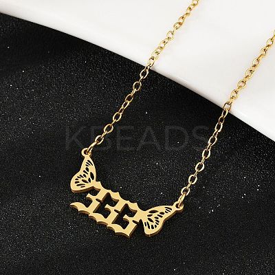 201 Stainless Steel Number 333 with Butterfly Wings Pendant Necklaces LS-NJEW-P332-01A-G-1
