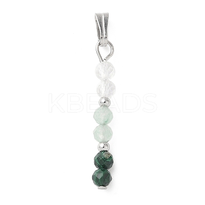 Faceted Round Natural Quartz Crystal & Green Aventurinee & Malachite Beaded Pendants PALLOY-JF03529-06-1