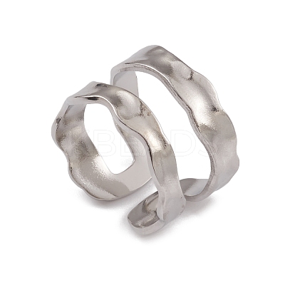 Non-Tarnish 304 Stainless Steel Twist Wave Open Cuff Rings for Women RJEW-G285-18P-1