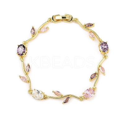 Brass Micro Pave Cubic Zirconia Link Bracelets for Women BJEW-H209-03G-1