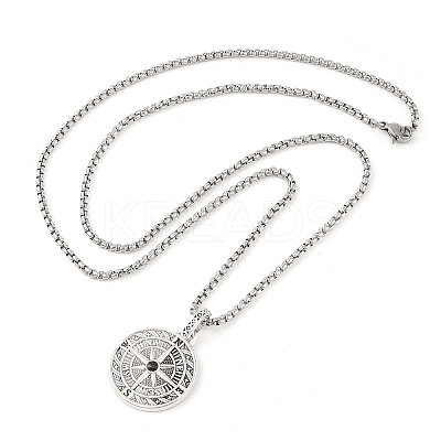 Alloy Black Enamel Viking Compass Pendant Necklaces NJEW-P316-01P-1
