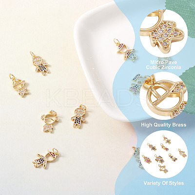 16Pcs 8 Style Brass Micro Pave Mixed Color Cubic Zirconia Pendants ZIRC-FW0001-03-1