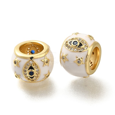 Rack Plating Brass Micro Pave Cubic Zirconia Barrel European Beads with Enamel KK-Z086-28G-01-1