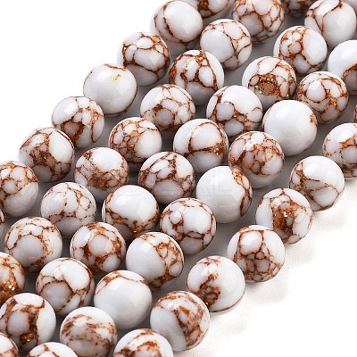 Synthetic Gold Line Turquoise Beads Strands G-H026-01E-01-1