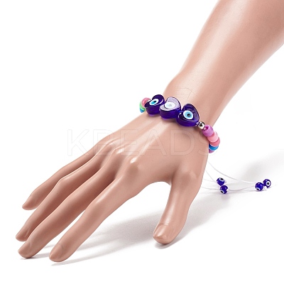 Lampwork Heart with Evil Eye Braided Bead Bracelet BJEW-JB08626-1