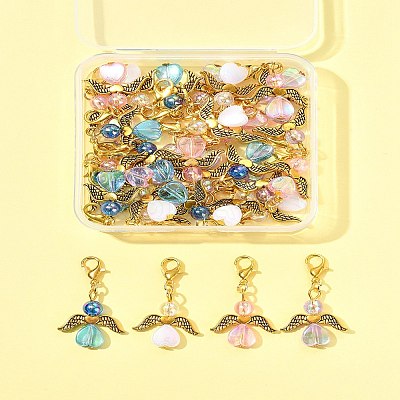 32Pcs 4 Styles Acrylic & Alloy Heart Angel Pendant Decorations HJEW-FS00040-04-1