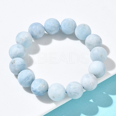 Frosted Natural Aquamarine Round Beads Stretch Bracelets for Women BJEW-Z158-01-1