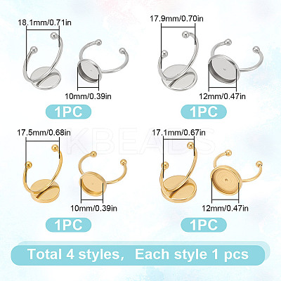 4Pcs 4 Styles Stainless Steel Cuff Pad Ring Settings FIND-LP0001-09-1