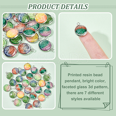 28Pcs 7 Colors Printed Opaque Resin Pendants RESI-AR0001-20-1