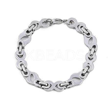 201 Stainless Steel Hollow Oval Byzantine Chain Bracelets BJEW-B078-145P-1