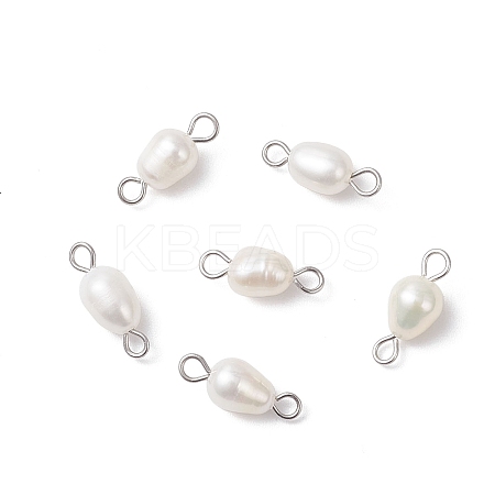 Natural Cultured Freshwater Pearl Rice Connector Charms PALLOY-JF04478-02-1
