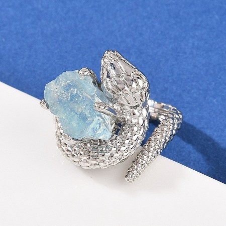 Snake Natural Aquamarine Open Cuff Rings RJEW-K286-10P-03-1