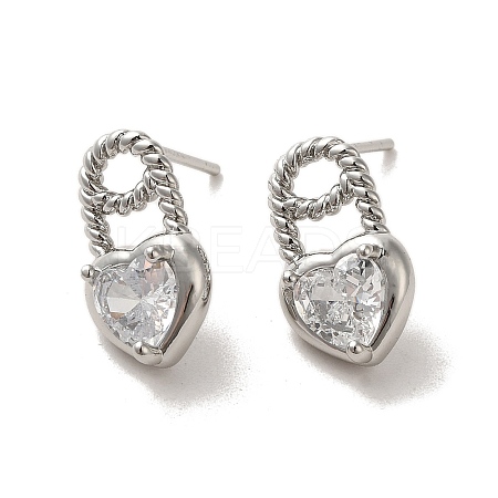 Heart Brass Micro Pave Cubic Zirconia Stud Earrings EJEW-H128-01P-1