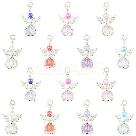 14Pcs 7 Style Acrylic & Alloy Pendant Decorations HJEW-FS00075-1