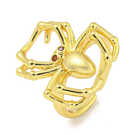 Rack Plating Brass Micro Pave Cubic Zirconia Spider Open Cuff Rings for Women RJEW-I104-22G-1