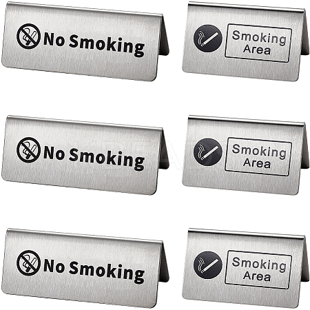 6Pcs 2 Styles 201 Stainless Steel Hotel Resturant Table No Smoking & Smoking Area Tent Sign AJEW-CP0003-74-1