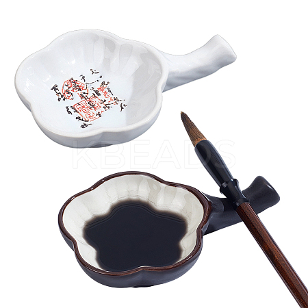 2Pcs 2 Colors Plum Blossom Shape Ceramic Ink Dish AJEW-PH0006-33-1