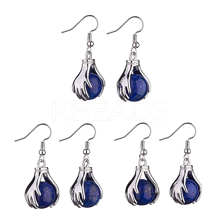 Natural Lapis Lazuli Palm Dangle Earrings EJEW-A092-09P-15-1